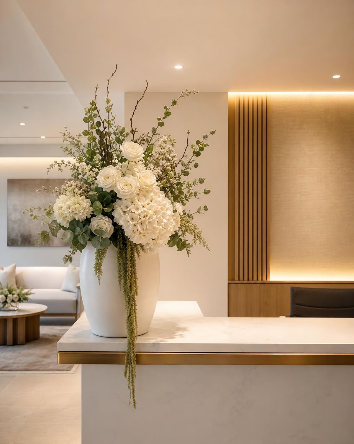 Reference visual of a Foyer Floral arrangement styled in a business reception area