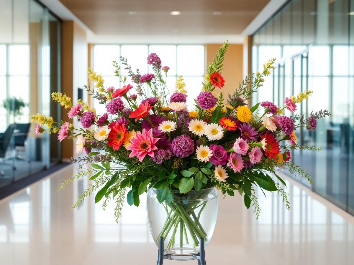 Large arrangement in a corporate office lobby