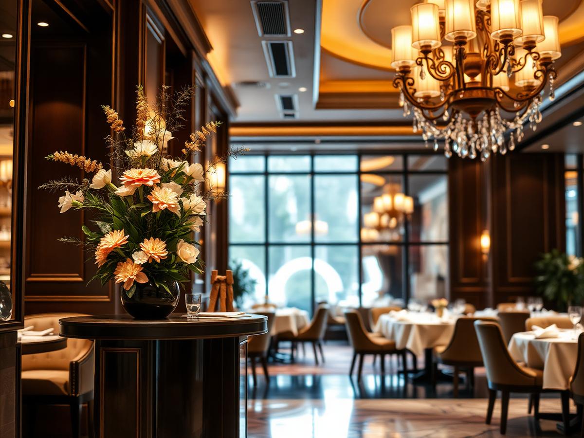 Floral arrangement at an upscale restaurant host stand